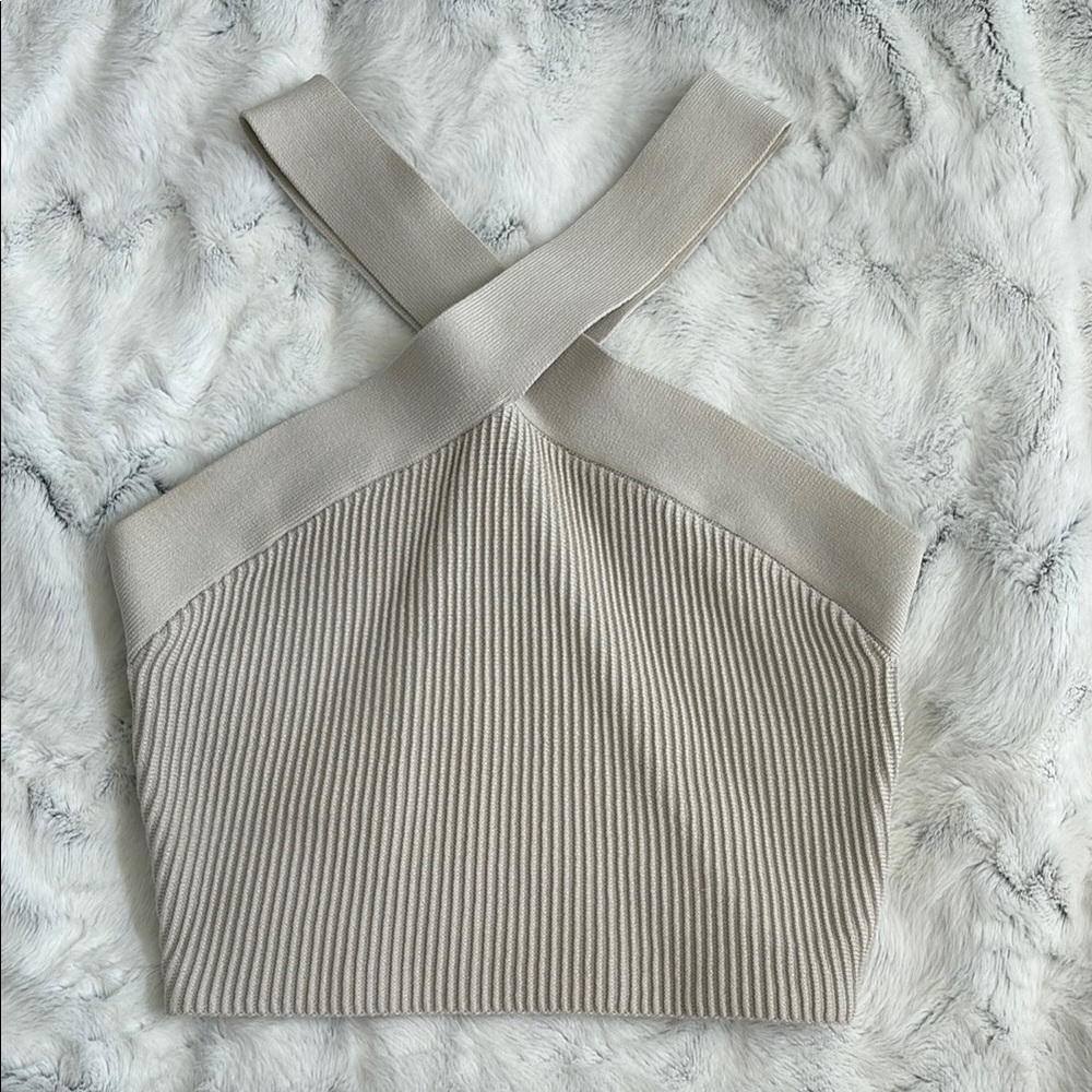Elegant Beige Women's Cross-Back Top